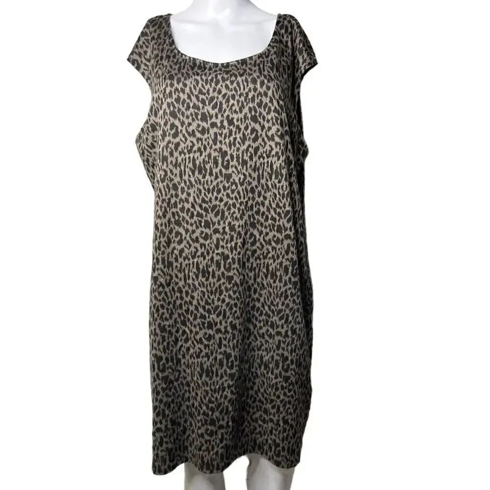 Nine West Leopard Sleeveless Dress Cream & Black Size XX-Large